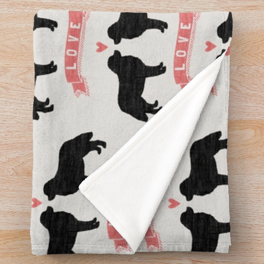 Bernese Mountain Dog Plush Blanket with Heart Silhouette Design