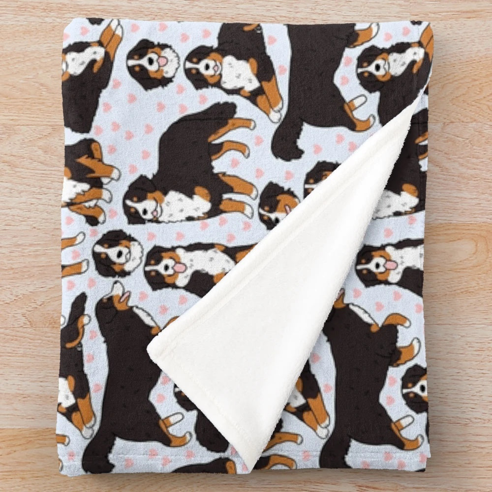 Soft and cozy plush blanket featuring a cute illustration of a Bernese Mountain Dog