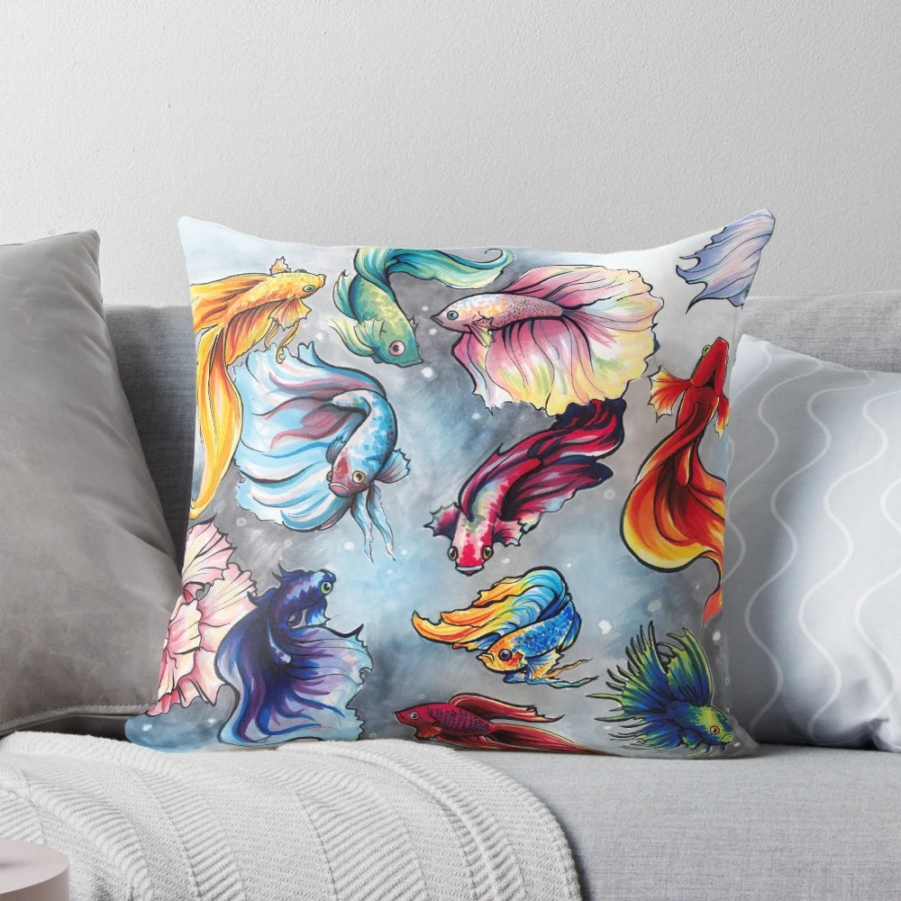 Soft, plush betta fish pillow with realistic details and vibrant colors