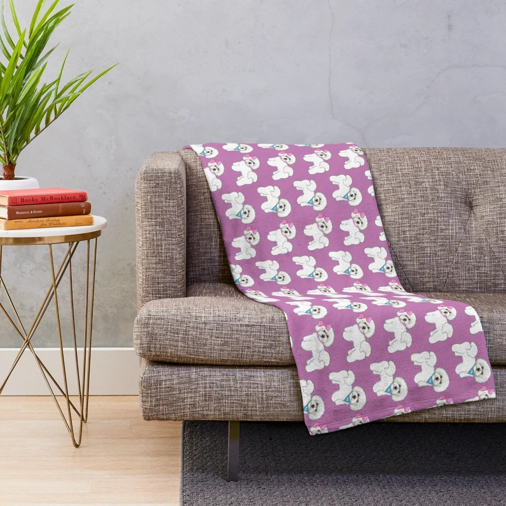 Bichon Frise dog breed plush blanket in purple color