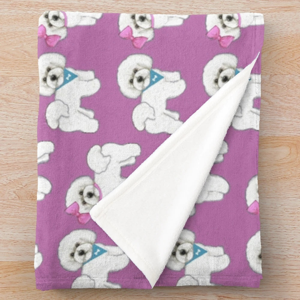 Bichon Frise dog breed plush blanket in purple color