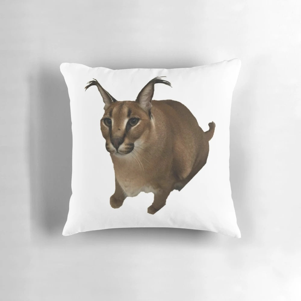 Soft, plush pillow featuring the beloved Big Floppa caracal cat meme