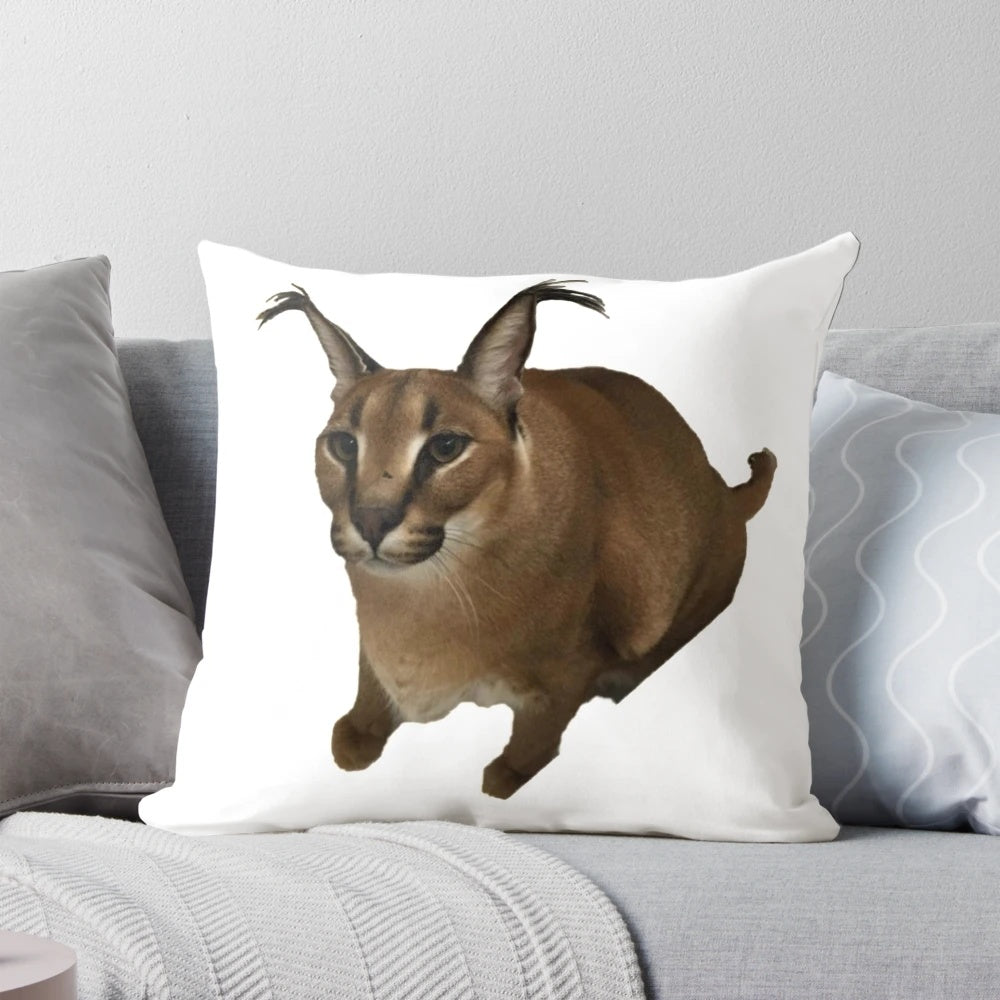 Soft, plush pillow featuring the beloved Big Floppa caracal cat meme