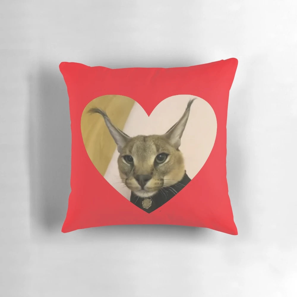 Soft and plush pillow featuring a cute illustration of a big floppa caracal, a popular internet meme.