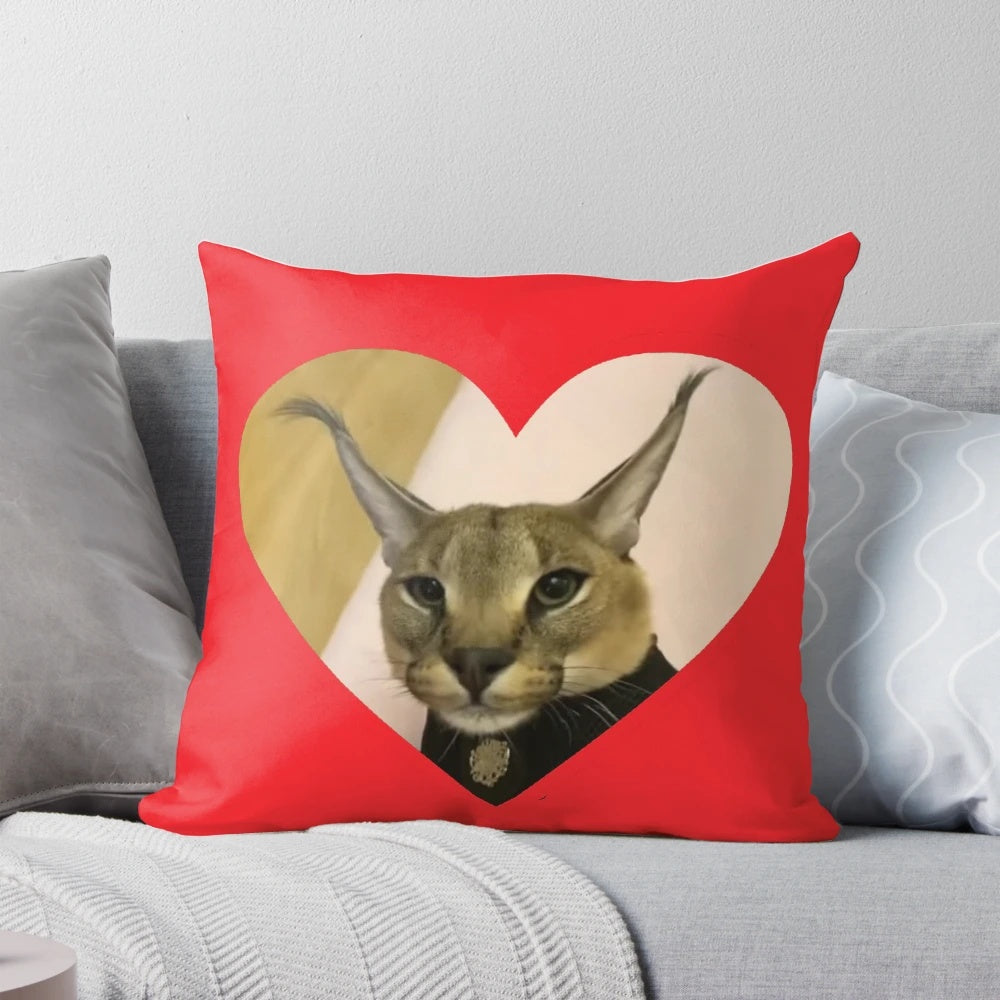 Soft and plush pillow featuring a cute illustration of a big floppa caracal, a popular internet meme.