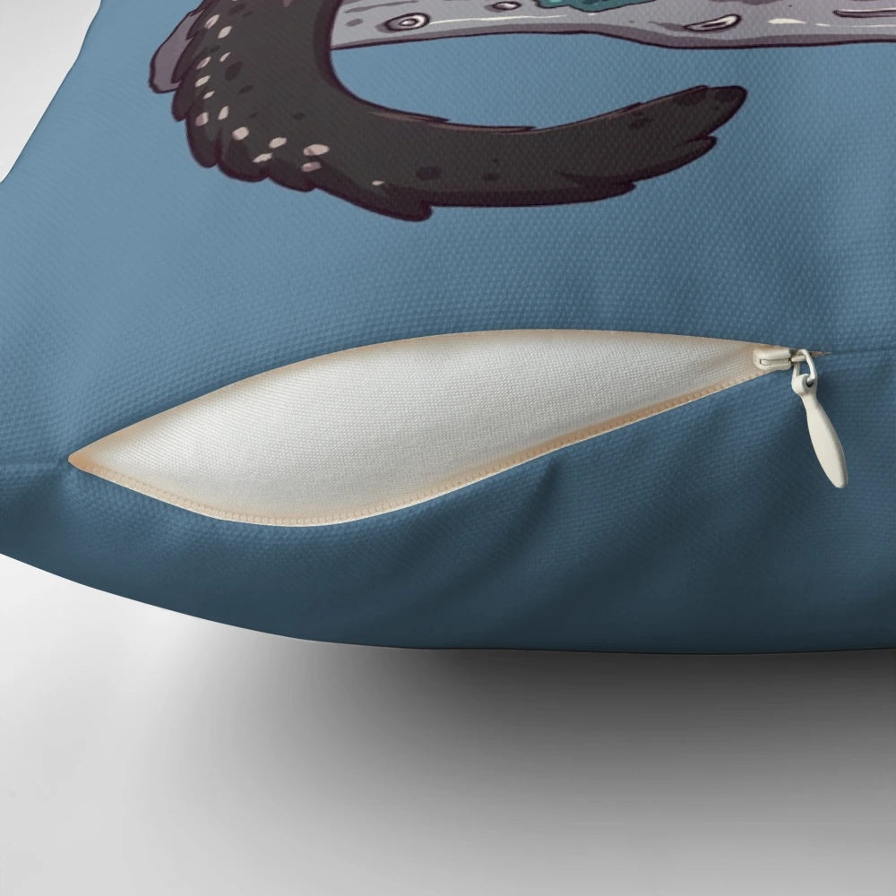 Soft, plush pillow featuring a playful illustration of a binturong, also known as a bearcat, with the text "Never Wrong