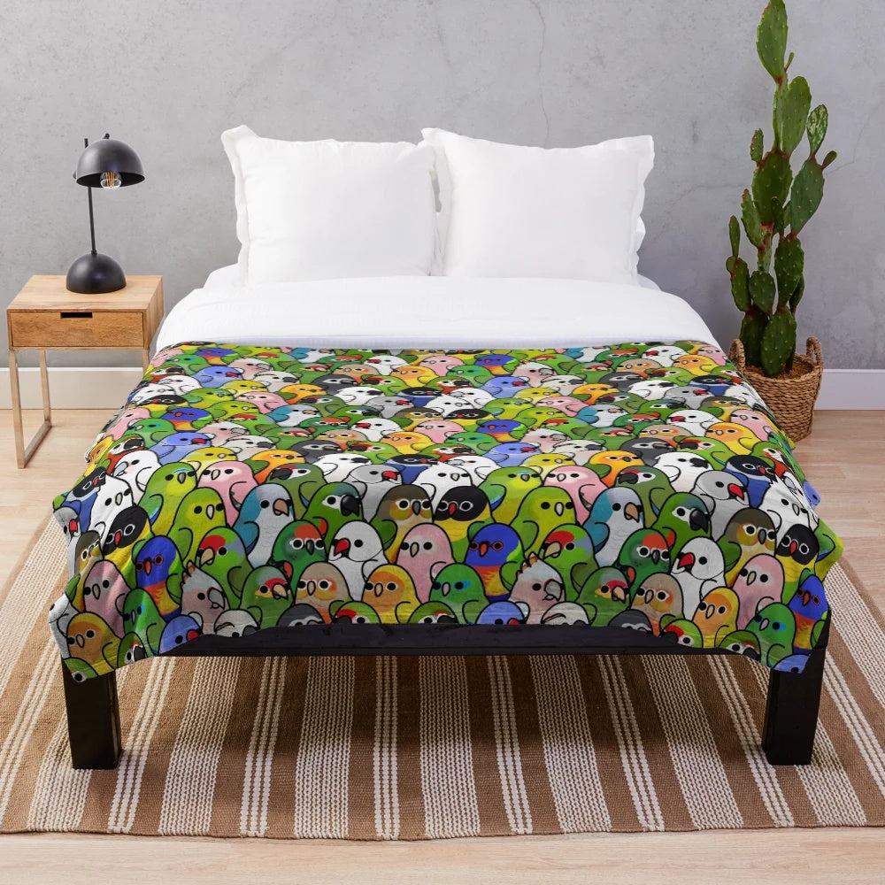 Soft and cuddly bird-themed plush blanket with "Too Many Birds" design