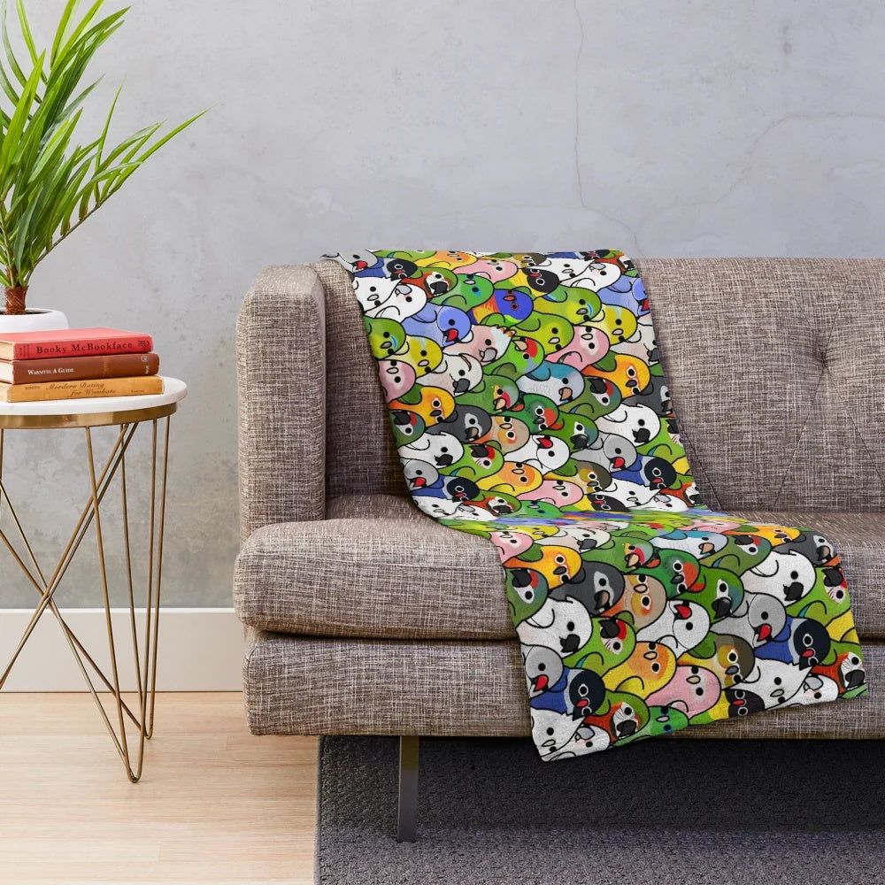 Soft and cuddly bird-themed plush blanket with "Too Many Birds" design
