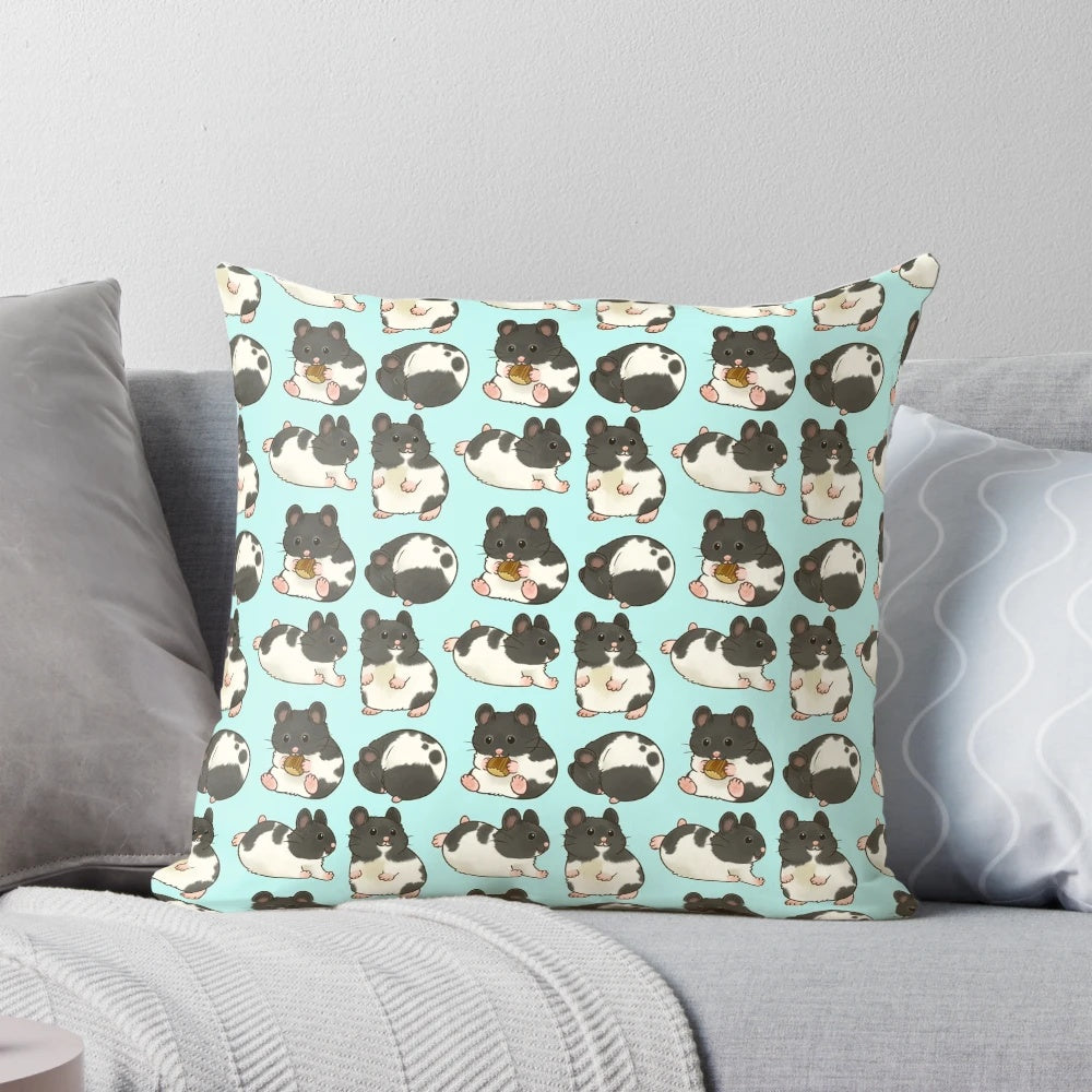 Cozy black and white hamster pattern decorative pillow for animal lovers