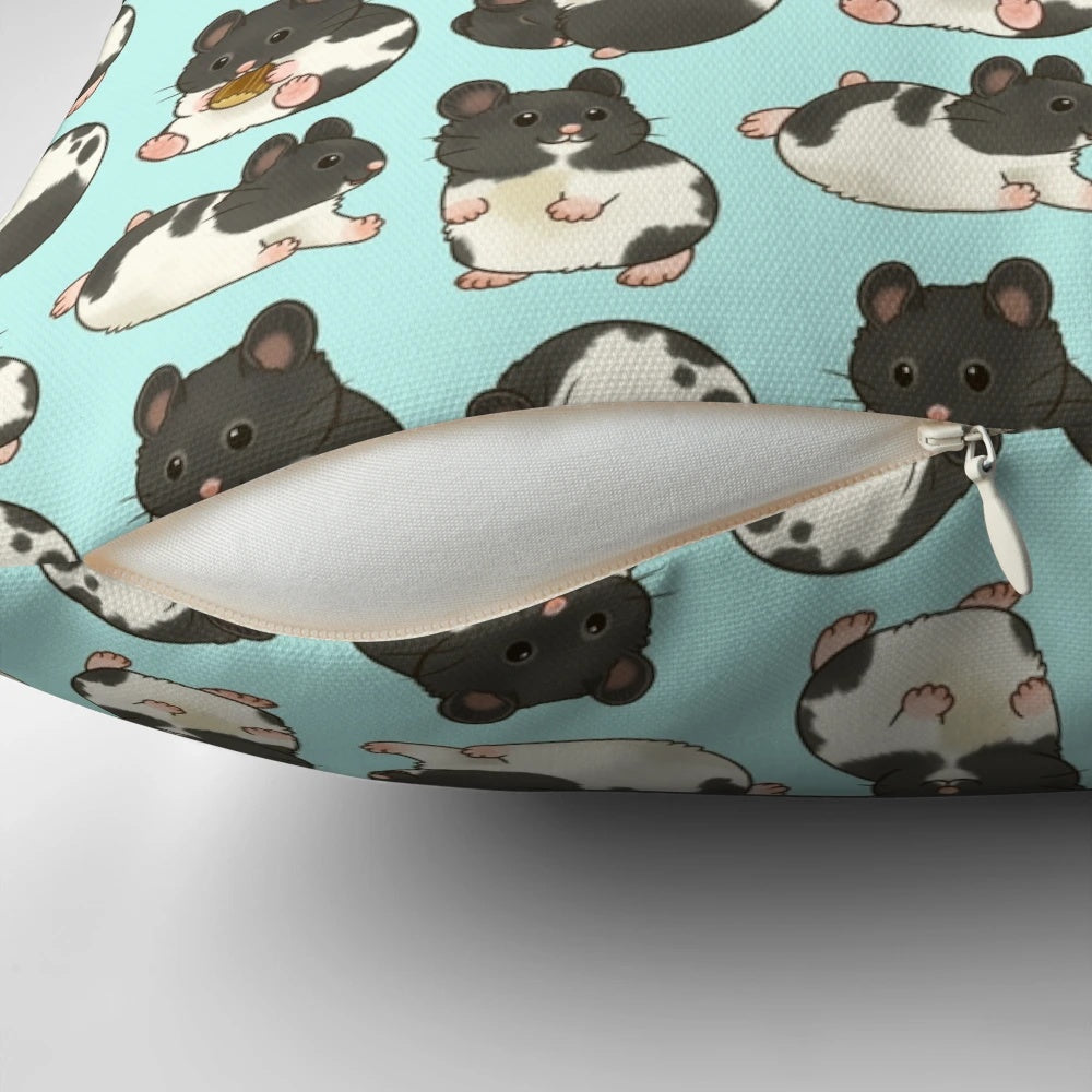 Cozy black and white hamster pattern decorative pillow for animal lovers