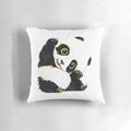 Charming panda drawing printed on a soft, plush pillow