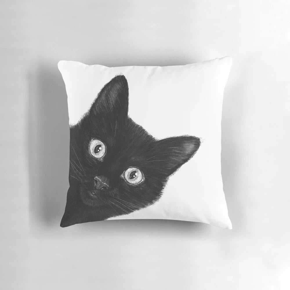 Cozy black cat graphic decorative throw pillow