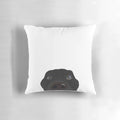 Soft, plush pillow featuring a curious and cute black labrador retriever puppy