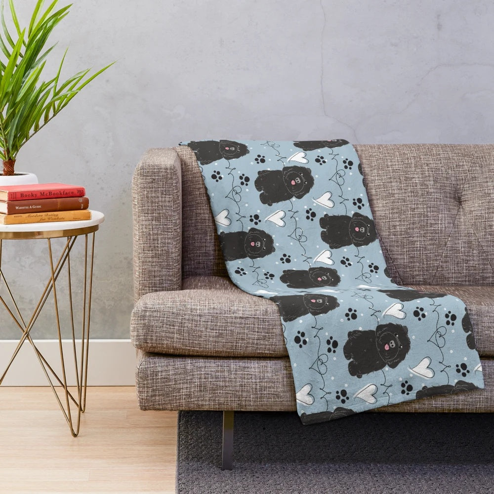 Black plush blanket featuring a cute Havanese dog design