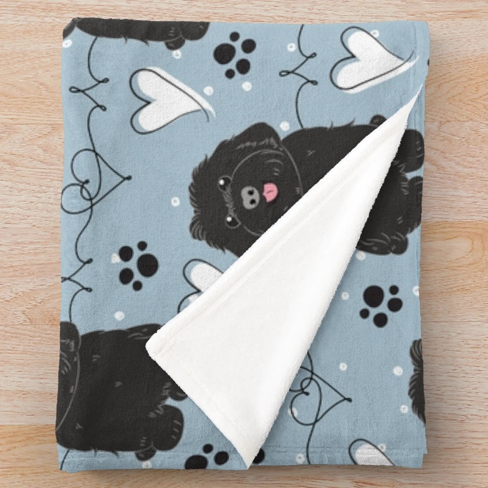 Black plush blanket featuring a cute Havanese dog design
