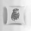 Illustrated black pug throw pillow with a sweet, plump design