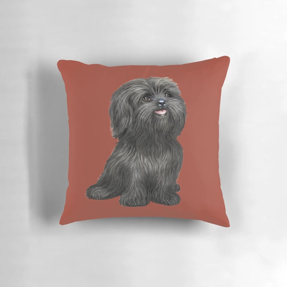 Cute and cuddly black shih tzu cartoon illustration on a pillow
