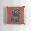 Cute and cuddly black shih tzu cartoon illustration on a pillow