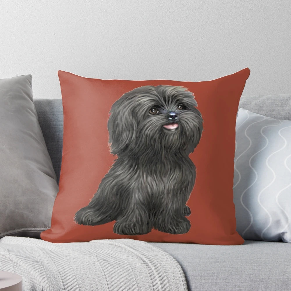 Cute and cuddly black shih tzu cartoon illustration on a pillow