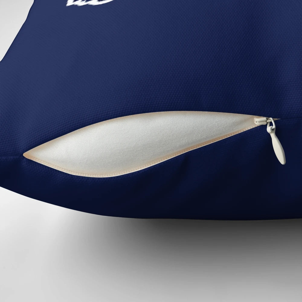 A cozy and cute throw pillow featuring an illustration of a black-throated blue warbler, a delightful songbird found in nature.