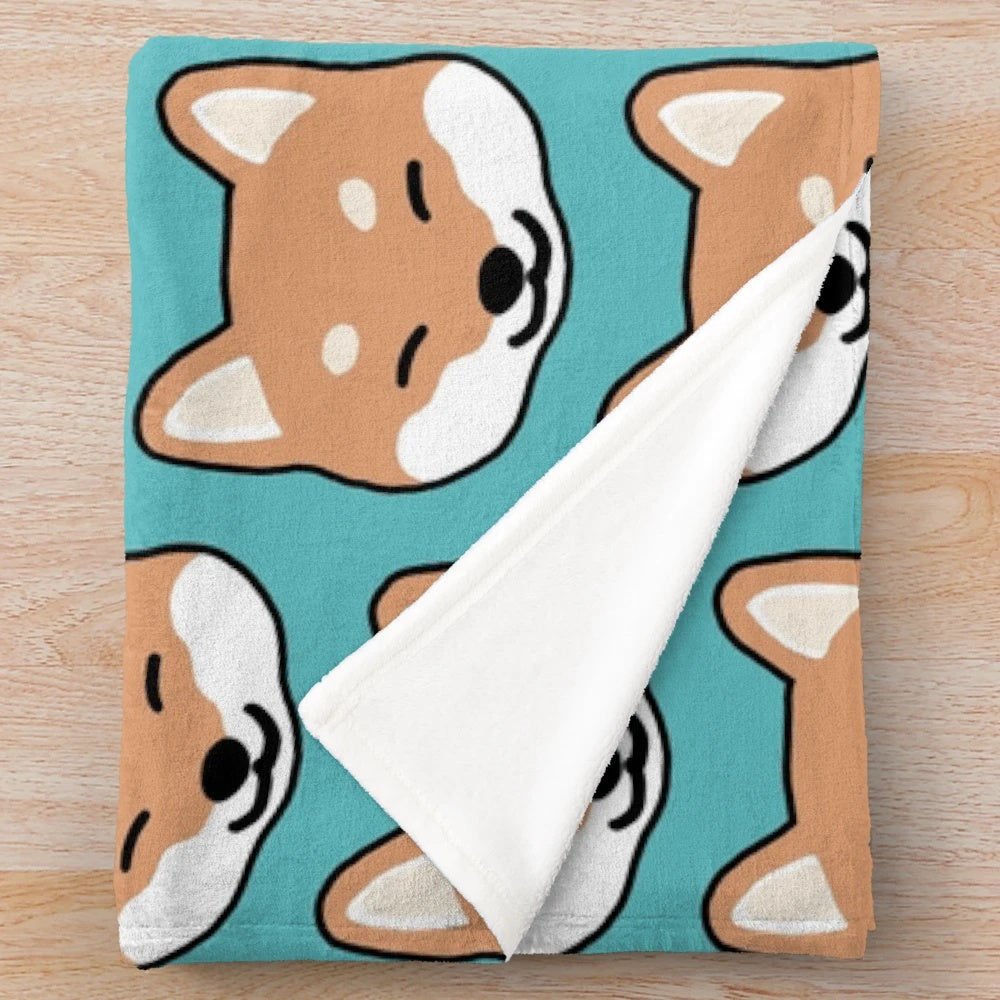 Cute blinking Shiba Inu plush blanket
