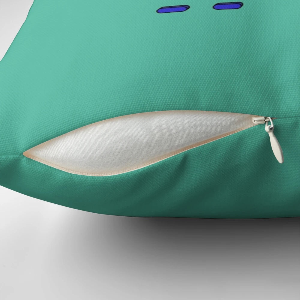 Cute BMO character from the TV show Adventure Time sitting and waving on a plush pillow