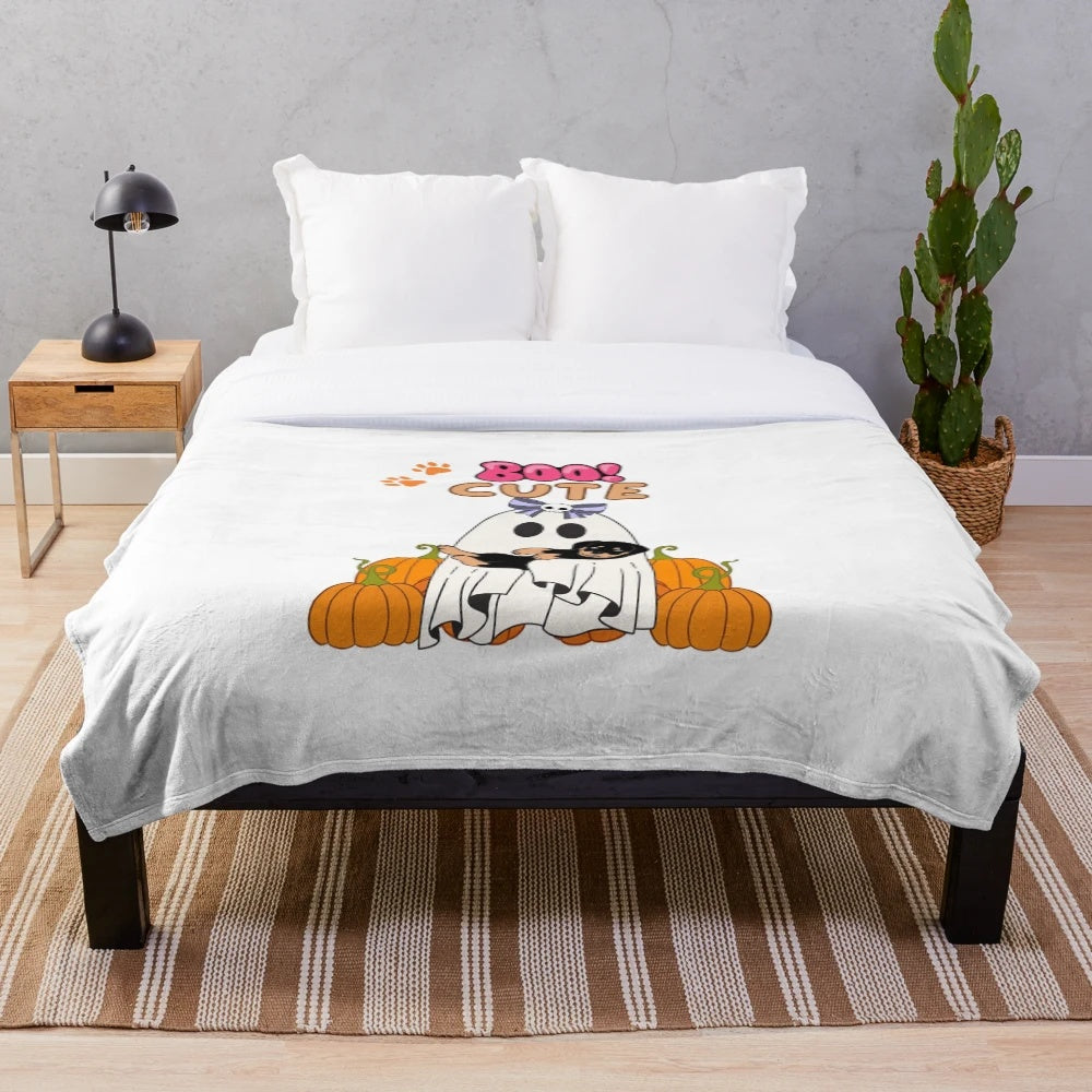 Cute ghost and puppy plush blanket for Halloween