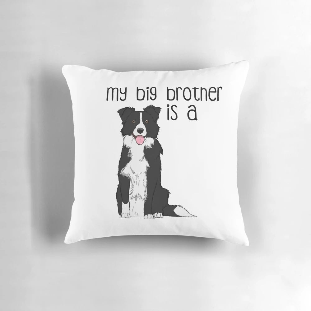 Soft, plush pillow featuring a cute border collie dog, perfect for dog lovers and fans of big brothers.