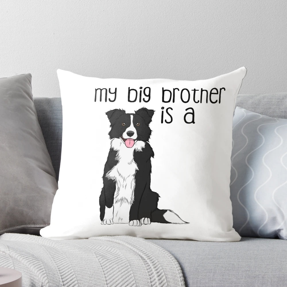 Soft, plush pillow featuring a cute border collie dog, perfect for dog lovers and fans of big brothers.