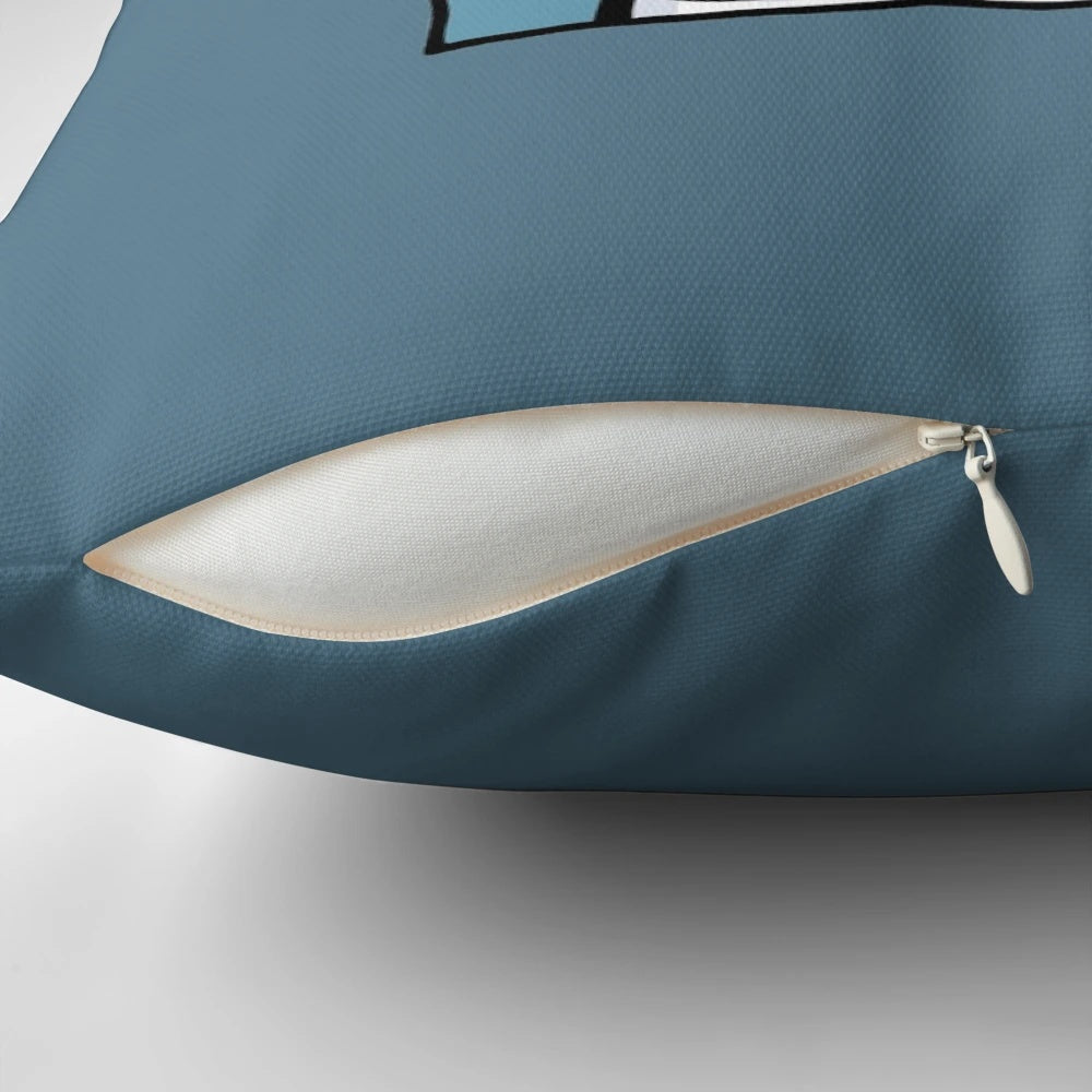 Soft and cozy pillow featuring a border collie with a red and white face on a blue background