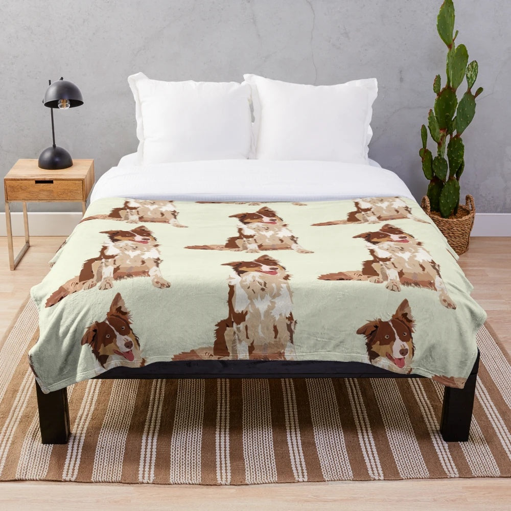 Cute and cuddly border collie dog on a plush blanket