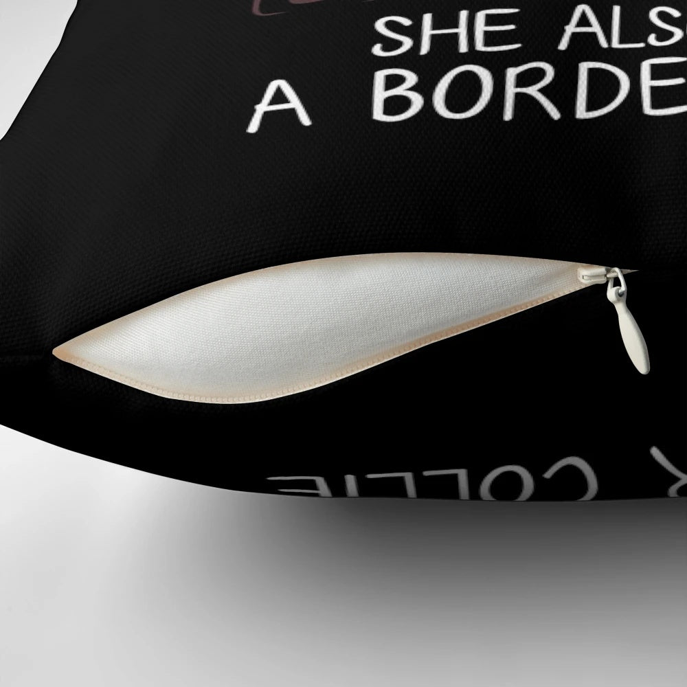 A cozy pillow featuring a playful border collie and wine illustration, perfect for dog owners and enthusiasts.