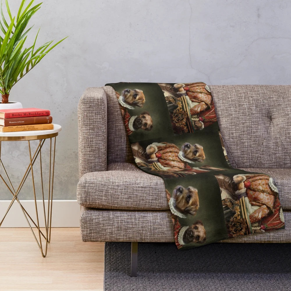 Cozy plush blanket featuring an adorable border terrier dog in a festive holiday-themed portrait