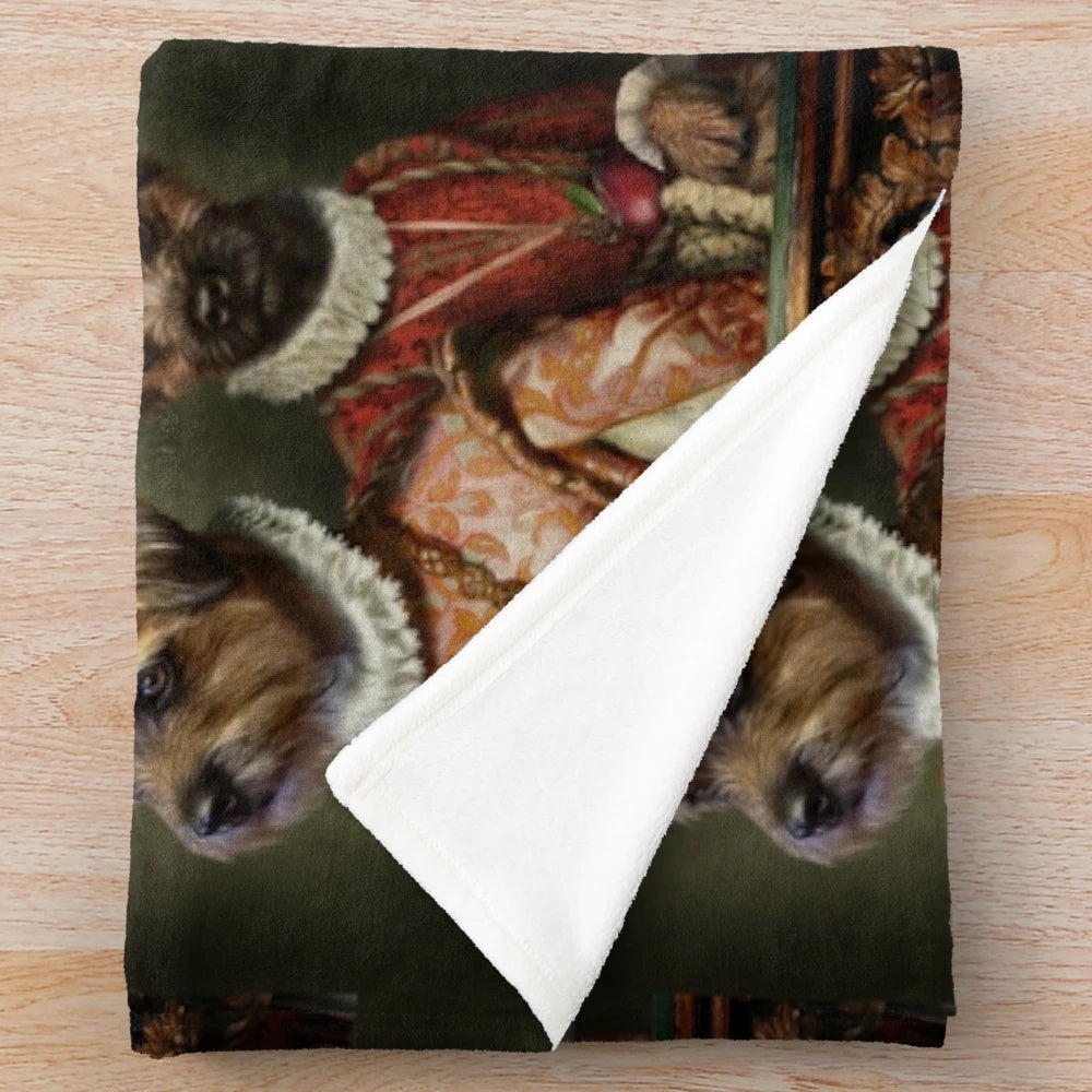 Cozy plush blanket featuring an adorable border terrier dog in a festive holiday-themed portrait