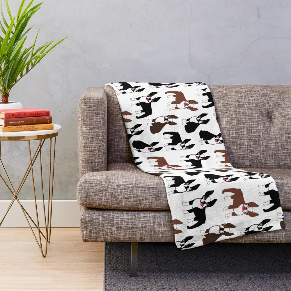 Boston Terrier Plush Blanket featuring a cute black and white dog pattern