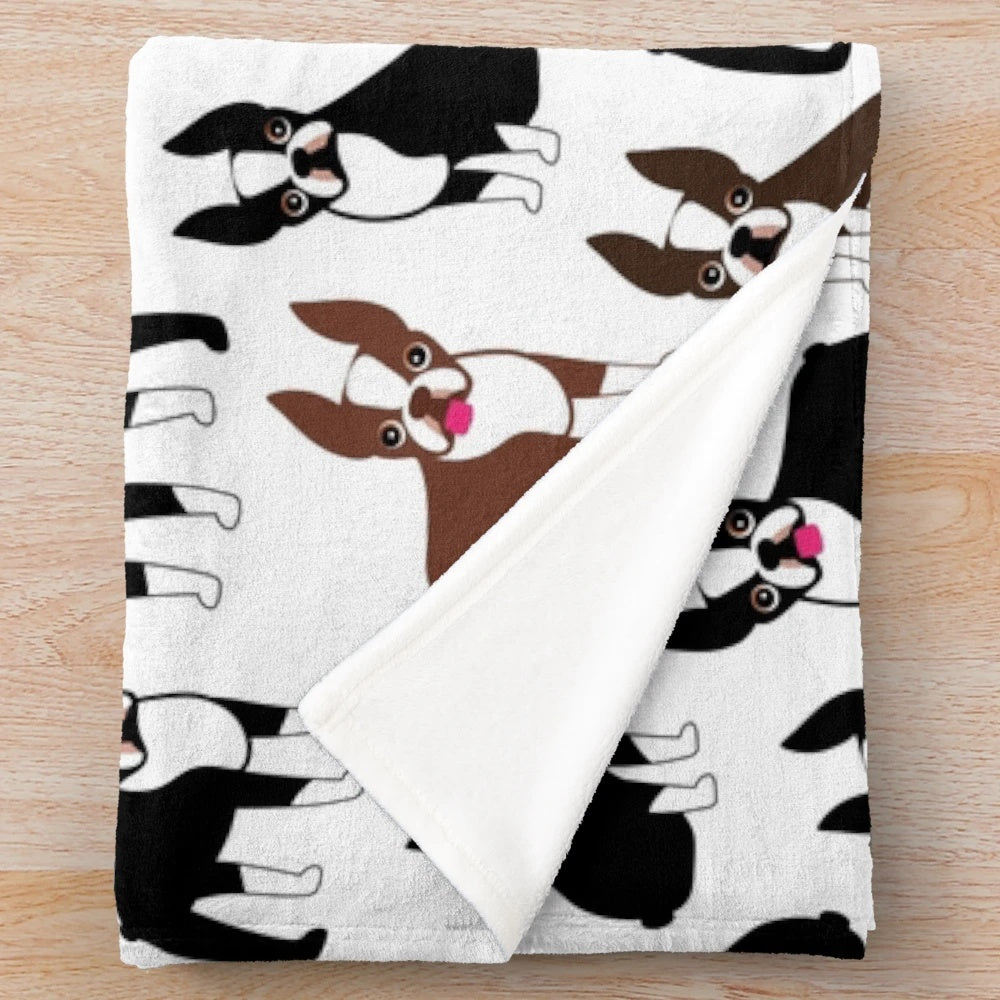 Boston Terrier Plush Blanket featuring a cute black and white dog pattern