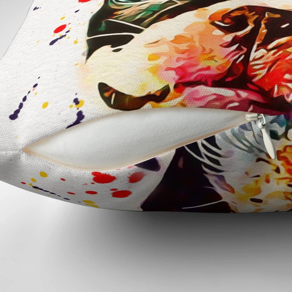 Colorful and whimsical watercolor portrait of a Boston Terrier dog, perfect for a nursery or child's room.
