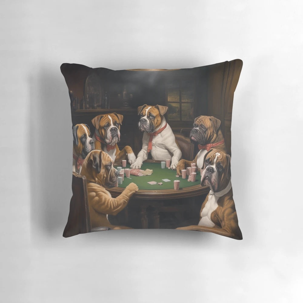 Cute boxer dog pillow with a gambling theme