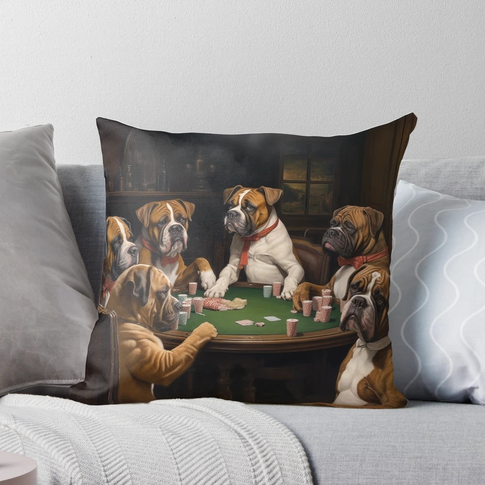 Cute boxer dog pillow with a gambling theme