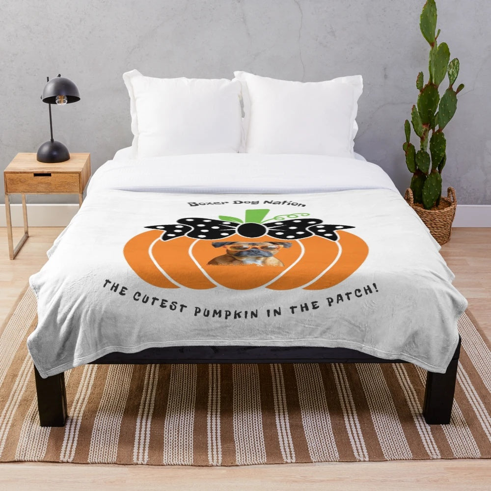 Boxer puppy in pumpkin patch design plush blanket