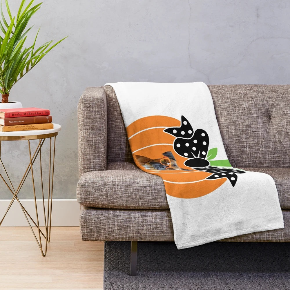 Boxer puppy in pumpkin patch design plush blanket
