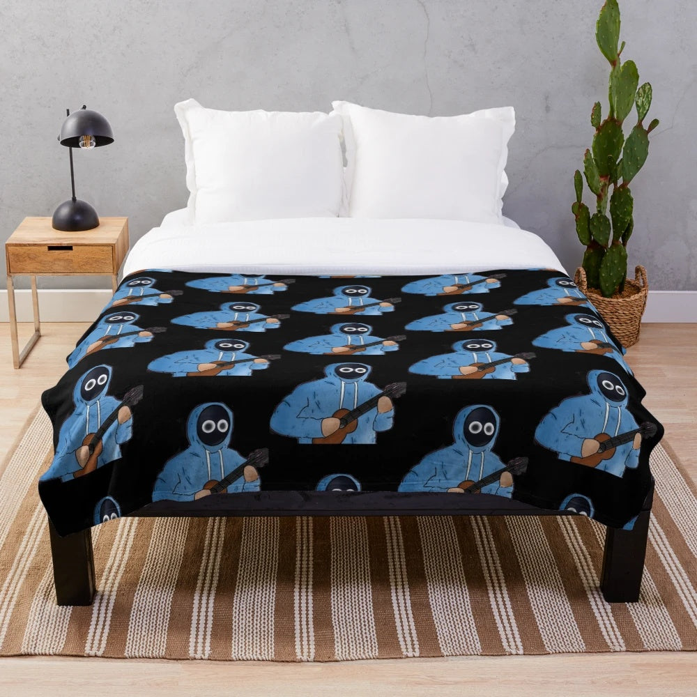 Plush blanket featuring a cute anime-style boy playing the ukulele