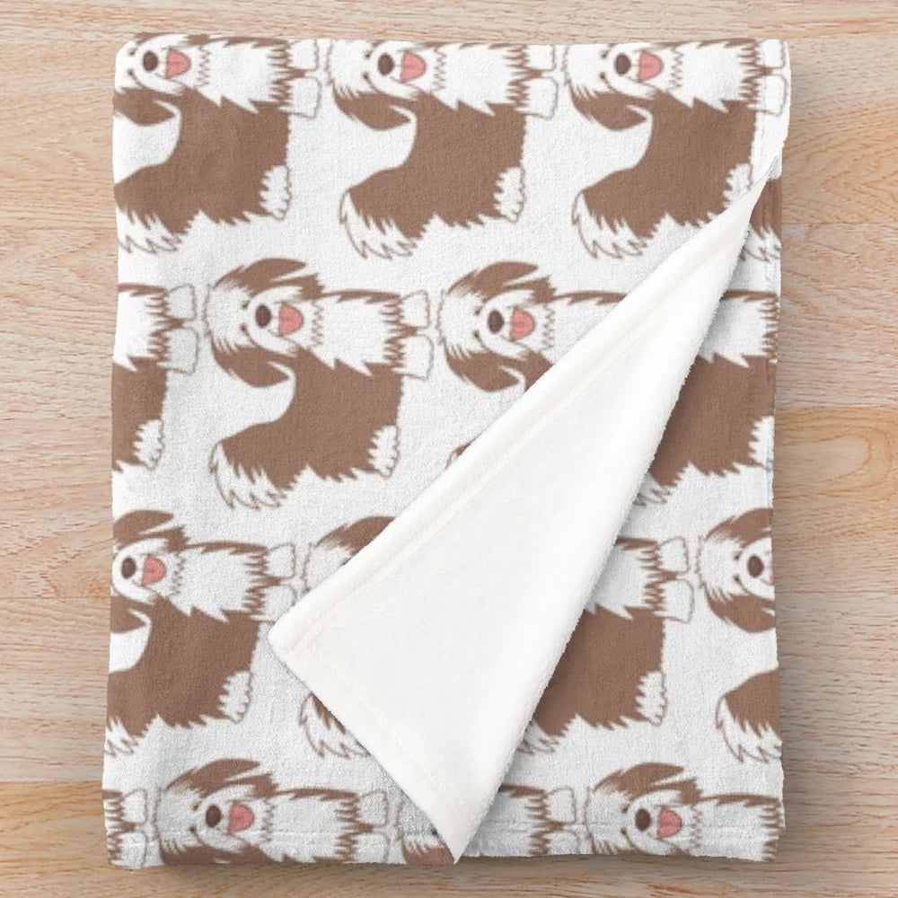 Cartoon brown bearded collie dog plush blanket