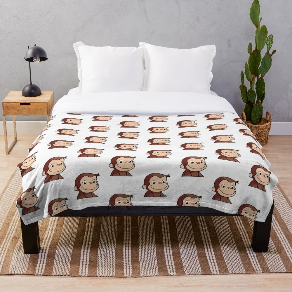 Curious George inspired brown monkey plush blanket
