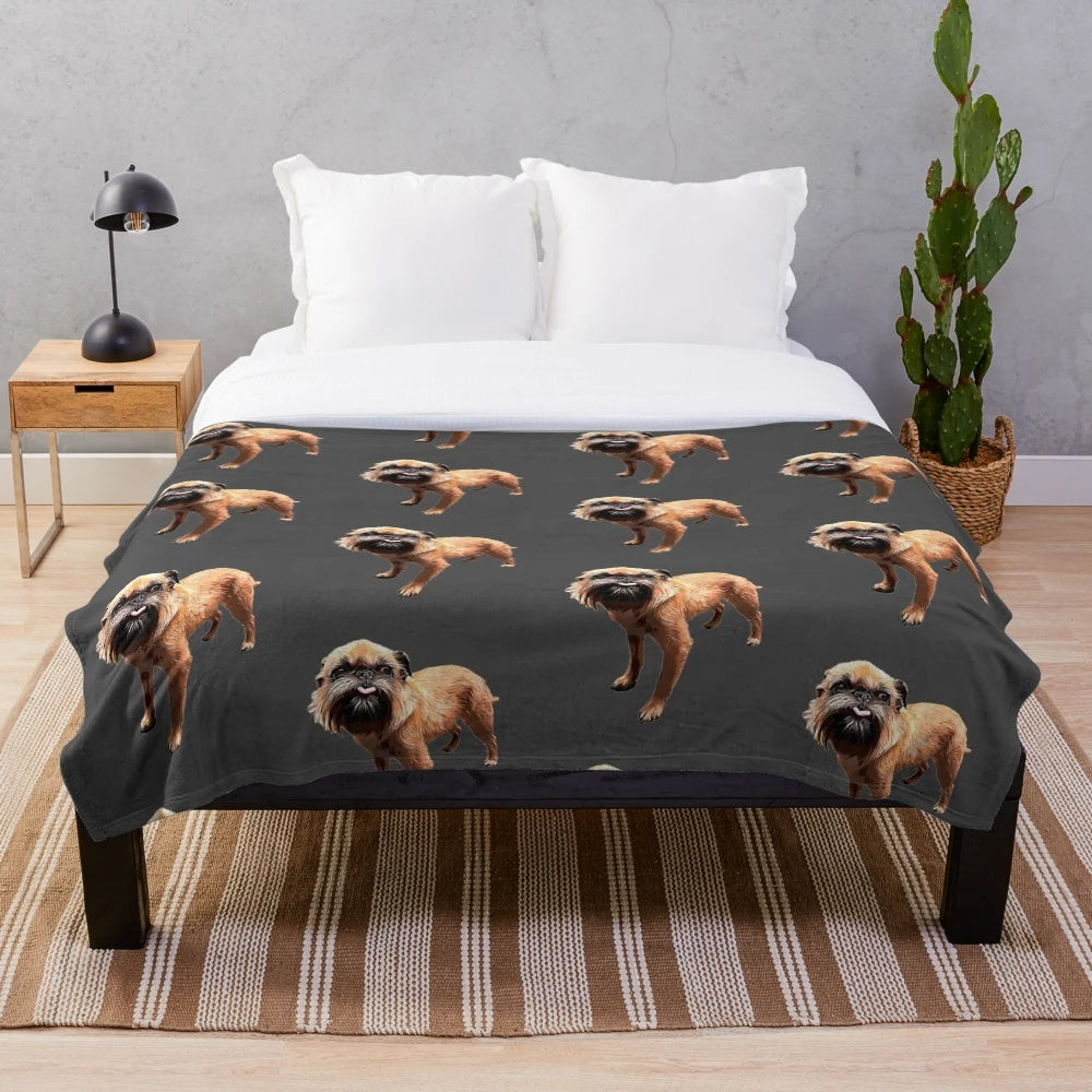 Cute brussels griffon dog illustration on a plush blanket