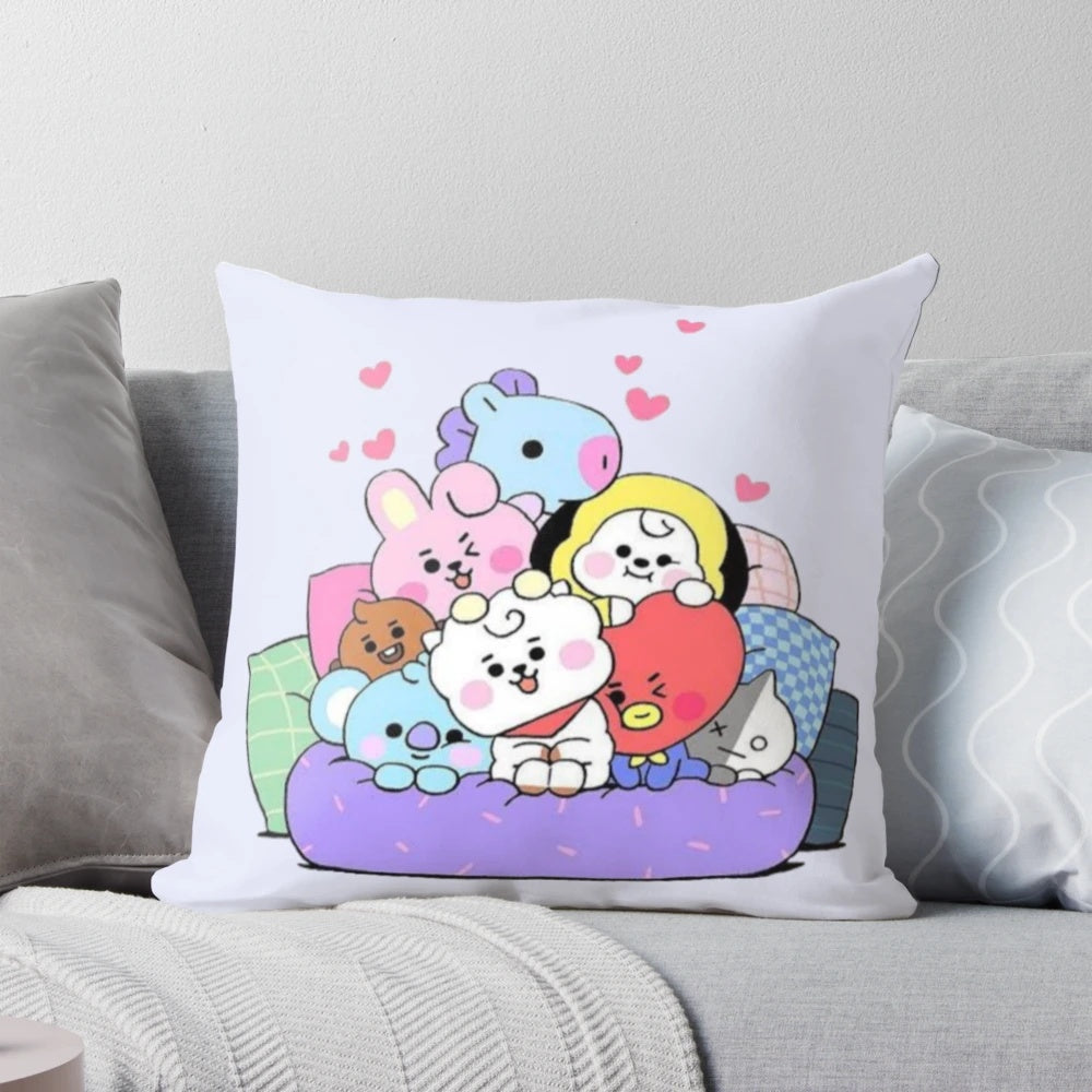 BT21 plush pillow featuring the 7 cute baby characters from the popular K-Pop group BTS.