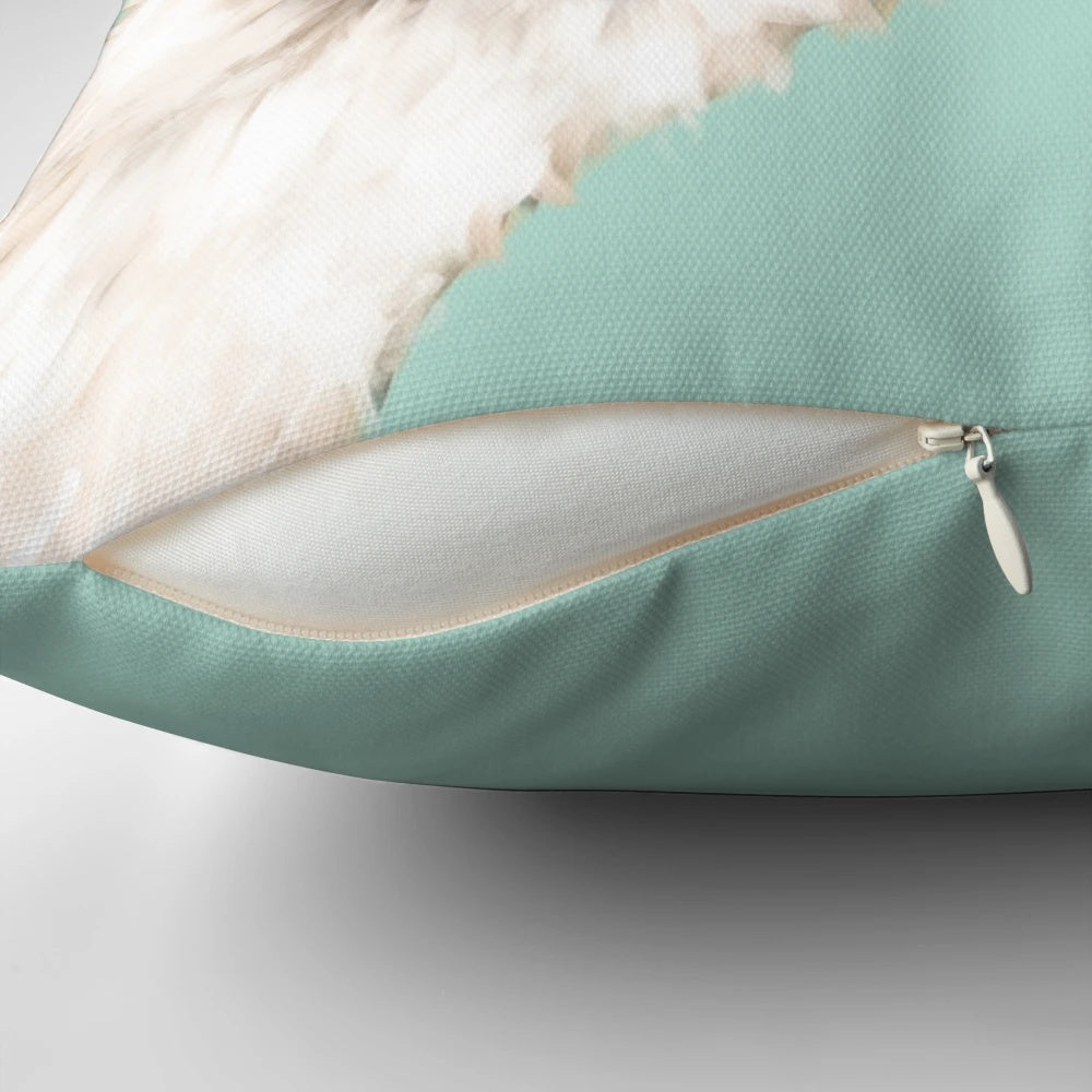Colorful throw pillow featuring a whimsical llama with a bubble gum detail