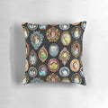 Soft and plush pillow featuring playful budgies or parakeets wearing a variety of stylish hats