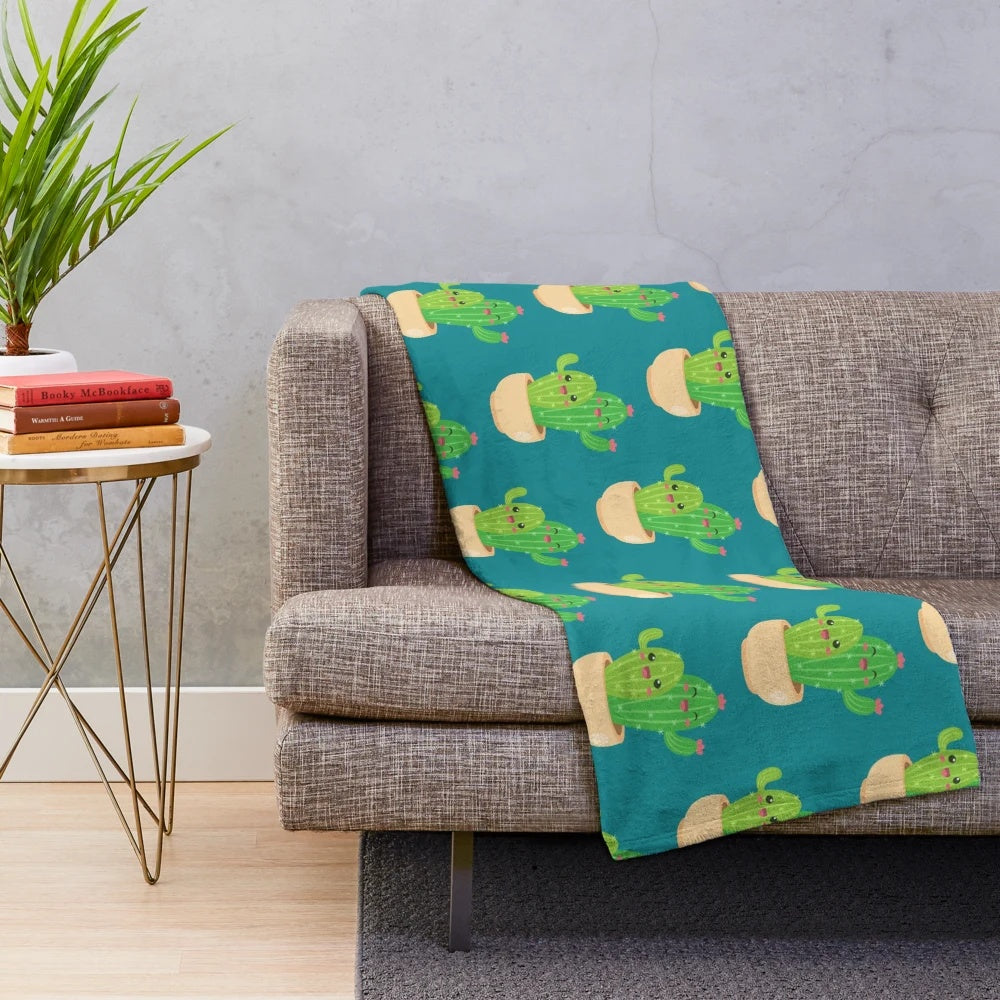 Cute cactus plush blanket for home and garden decor