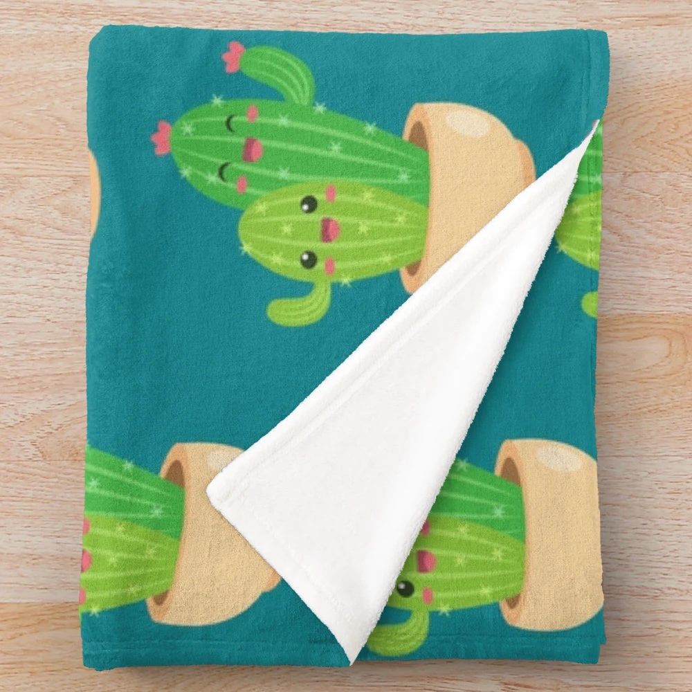 Cute cactus plush blanket for home and garden decor